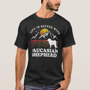 Camiseta Vida Melhor Cáucaso Pastor Vintage Cachorro Mãe Pa