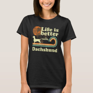 Camiseta Vida Melhor Dachshund Doxie Weiner Vintage Cachorr