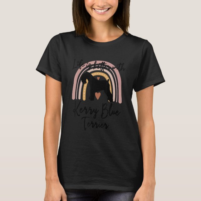 Camiseta Vida Melhor Kerry Blue Terrier Rainbow Dog Mulhere (Frente)
