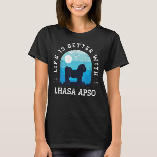 Camiseta Vida Melhor Lhasa Apso Vintage Blue Dog Mãe Pai