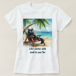 Camiseta Vida Melhor na Praia Amantes de Gatos