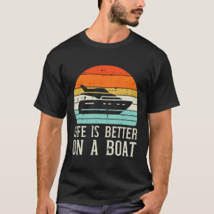 Camiseta Vida Melhor No Barco Pôr do Sol Retro Iate Capitão
