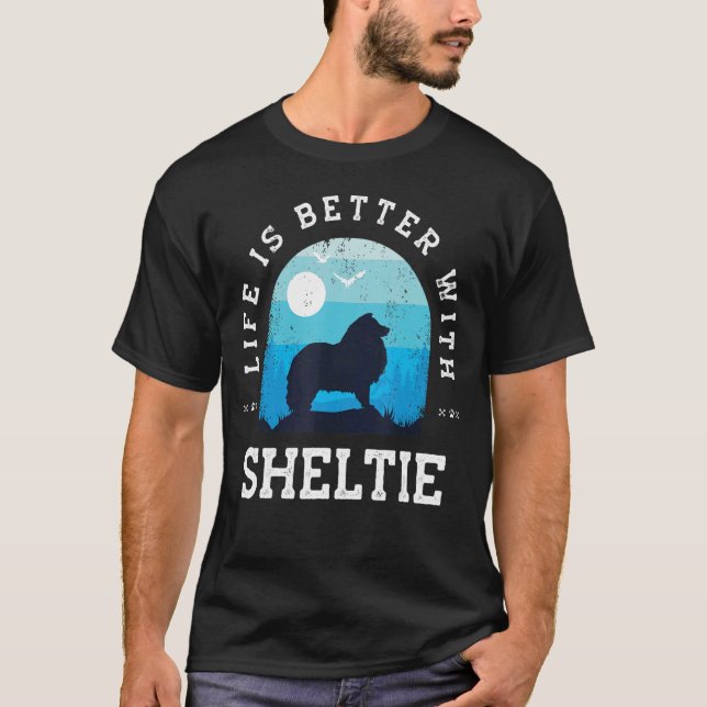 Camiseta Vida Melhor Shepdog Sheltie Vintage Blu (Frente)
