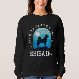 Camiseta Vida Melhor Shiba Inu Azul Vintage Cachorro Mãe Pa