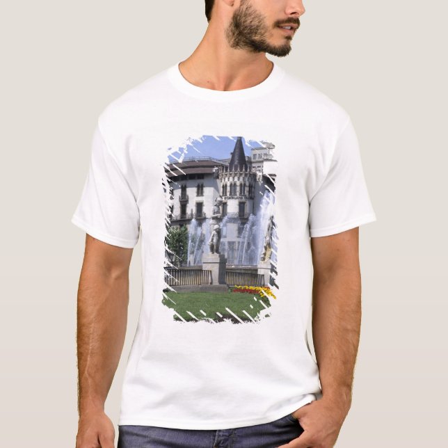 Camiseta Vida na Espanha a bela Plaza Cataluna com (Frente)