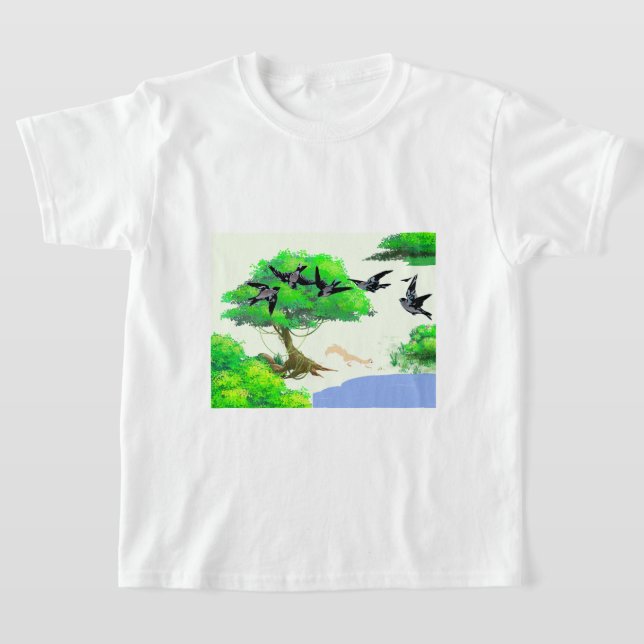 Camiseta Vida na Floresta primavera com Aves e Esquilo - Na (Postura )