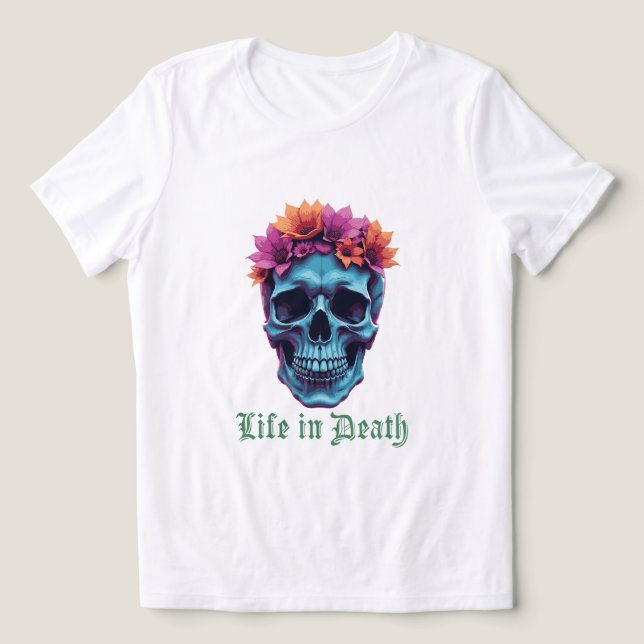 Camiseta Vida na Morte, Bloom em Azul (Design frontal)