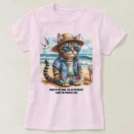 Camiseta Vida Perfeita na Praia para Amantes de Gatos