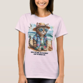 Camiseta Vida Perfeita na Praia para Amantes de Gatos