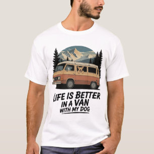 Camiseta Vida Retro em Van com Aventura de Cachorro na Mont