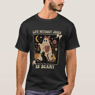 Camiseta Vida Sem Jesus é Floral Boho Assustador Gato Fanta