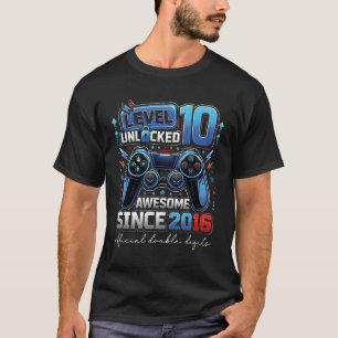 Camiseta Vídeo de Aniversário de Jogador Nível 10 Desbloque
