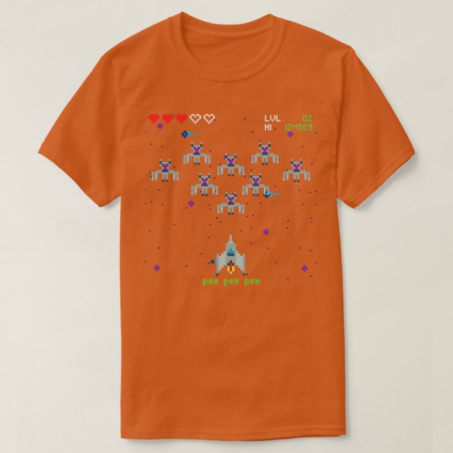 Camiseta Vídeo de Arcade de Espaço Retroativo1 (Frente do Design)