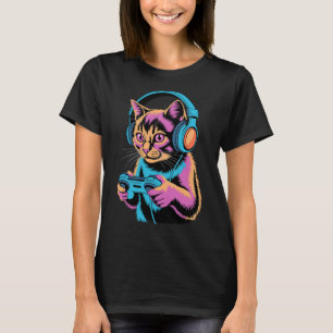 Camiseta Vídeo de Gato Engraçado Jogando Video Game Gato