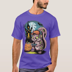 Camiseta Vídeo do Castelo Assombrado do Gamer Esquilo Zumbi
