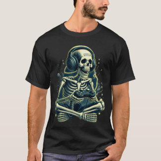Camiseta Vídeo engraçado de Halloween de esqueleto de jogos