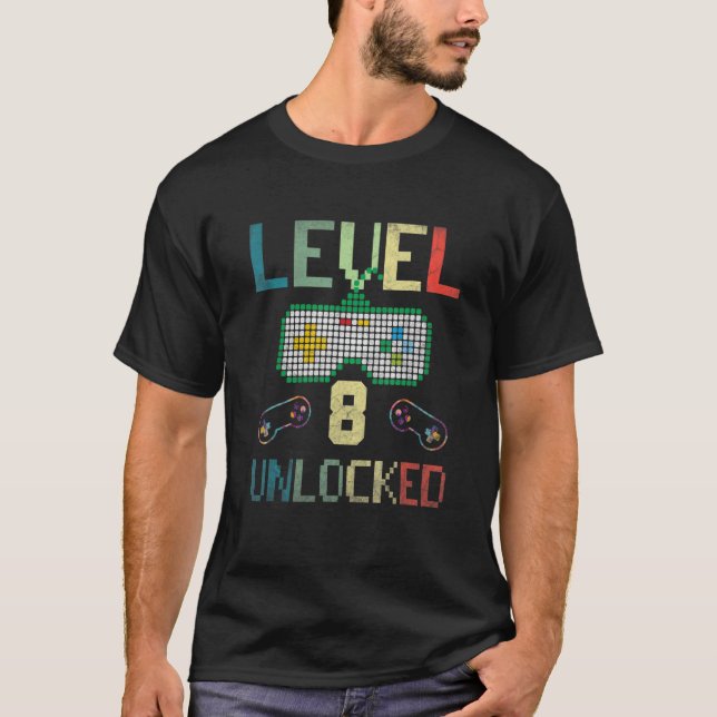 Camiseta Vídeo Gam de Aniversário do 8 Anos de Idade Desblo (Frente)