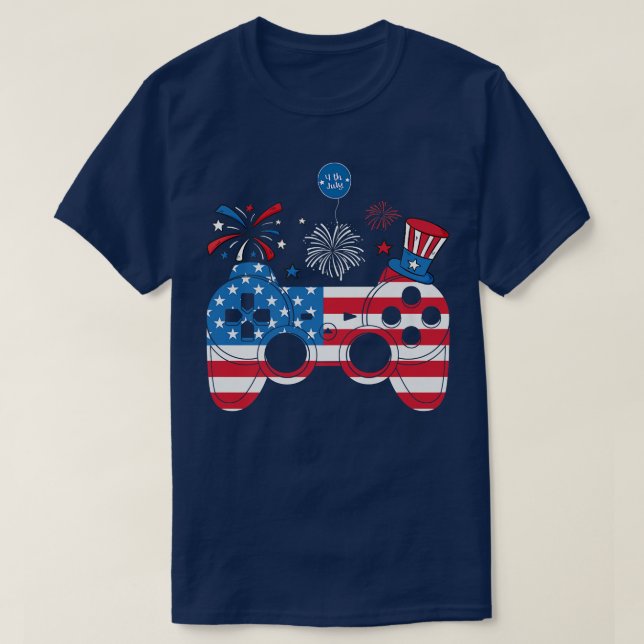 Camiseta Video Game 4 de julho controlador americano B (Frente do Design)
