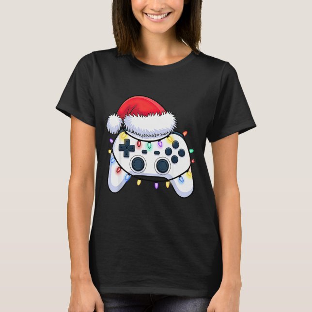 Camiseta Video Game Controller Christmas Santa Hat Gamer Bo (Frente)