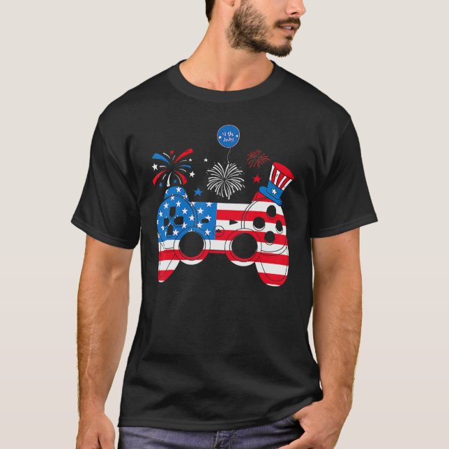 Camiseta Video Game Controller Happy 4th Of July US America (Frente)