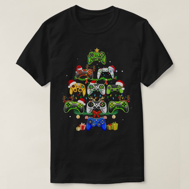 Camiseta Video Game Controller Natal Santa Hat Boys Kid (Frente do Design)