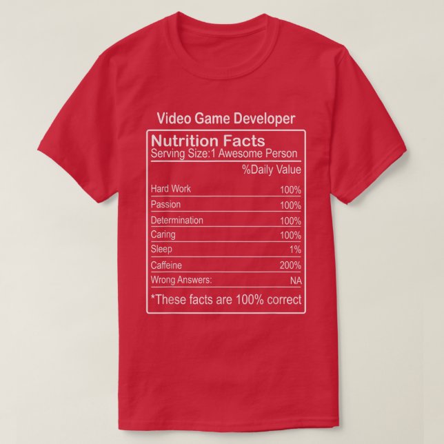 Camiseta Video Game Developer Nutrition Fata Engraçado Sarc (Frente do Design)
