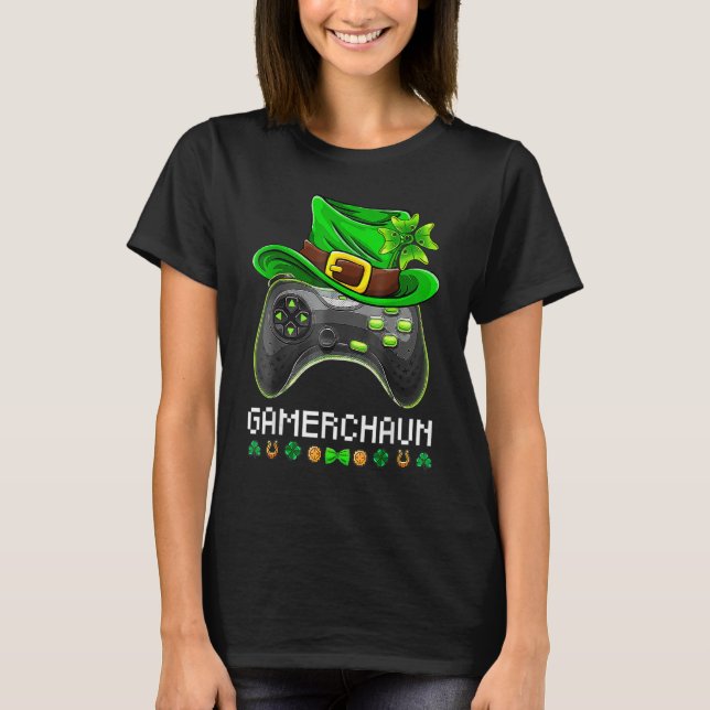 Camiseta Video Game Leprechaun St Patricks Day Gamer Kids B (Frente)