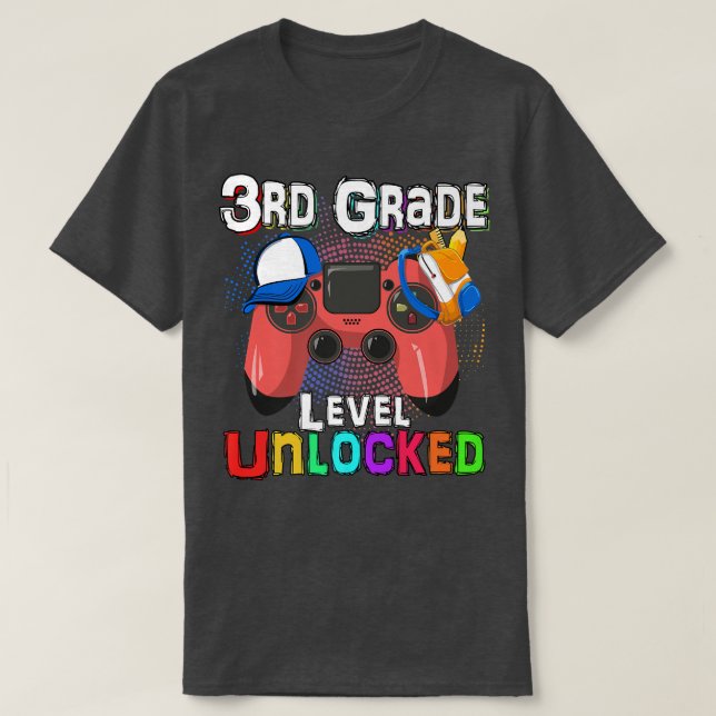 Camiseta Video Game Level Unlocked 3rd Grade Student Teache (Frente do Design)
