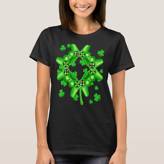 Camiseta Video Game Shamrock Game Controller Happy Rua Patr (Frente)