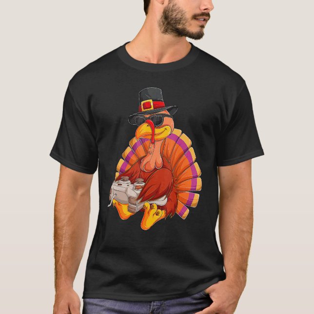 Camiseta Video Game Thanksgiving Turkey Gamer Boys Kids Tee (Frente)