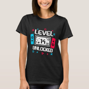 Camiseta Vídeo Gamer 14 Birthday Gift de Nível 14 desbloque