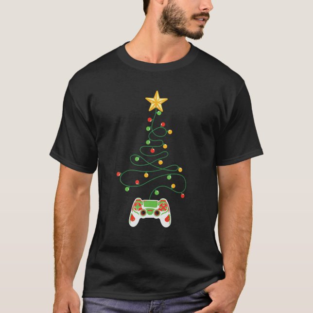 Camiseta Vídeo Gamer Controller Merry Christmas Tree Decor (Frente)