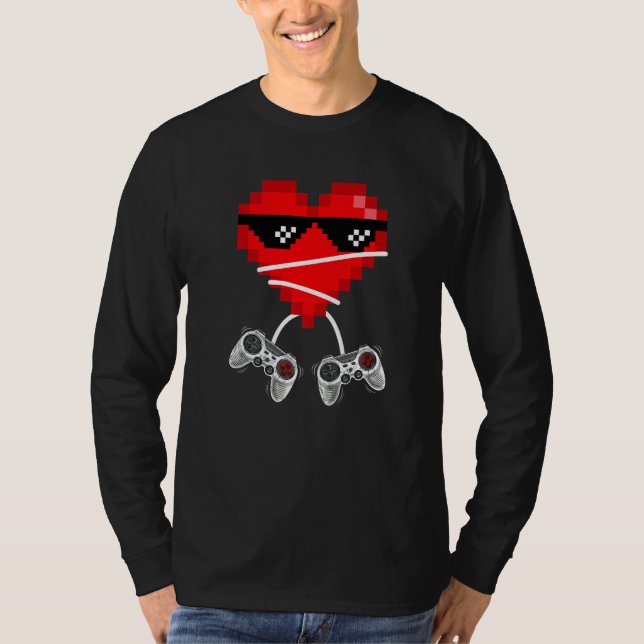 Camiseta Video Gamer Heart Controllers Valentines Day Boys  (Frente)