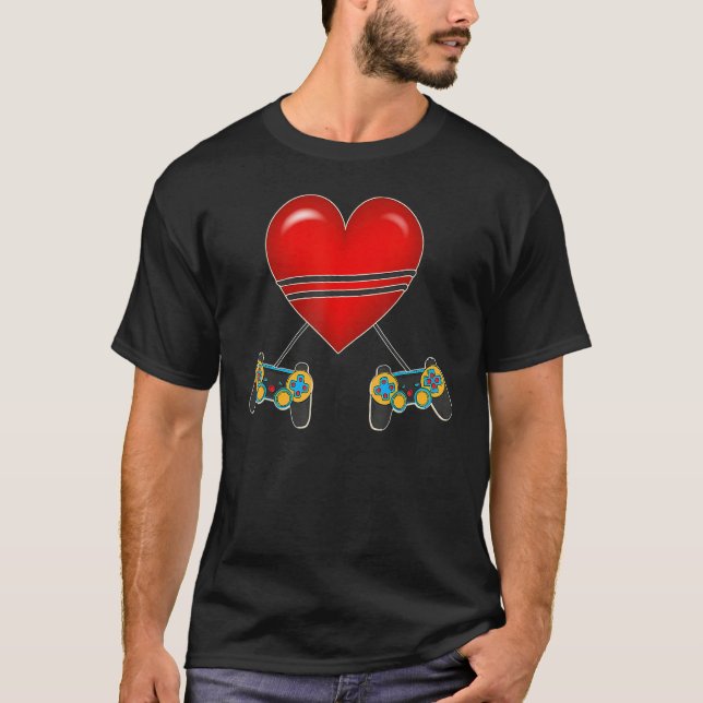 Camiseta Video Gamer Heart Controllers Valentines Day Love  (Frente)