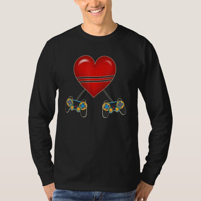 Camiseta Video Gamer Heart Controllers Valentines Day Love  (Frente)