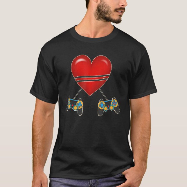 Camiseta Video Gamer Heart Controllers Valentines Day Love  (Frente)