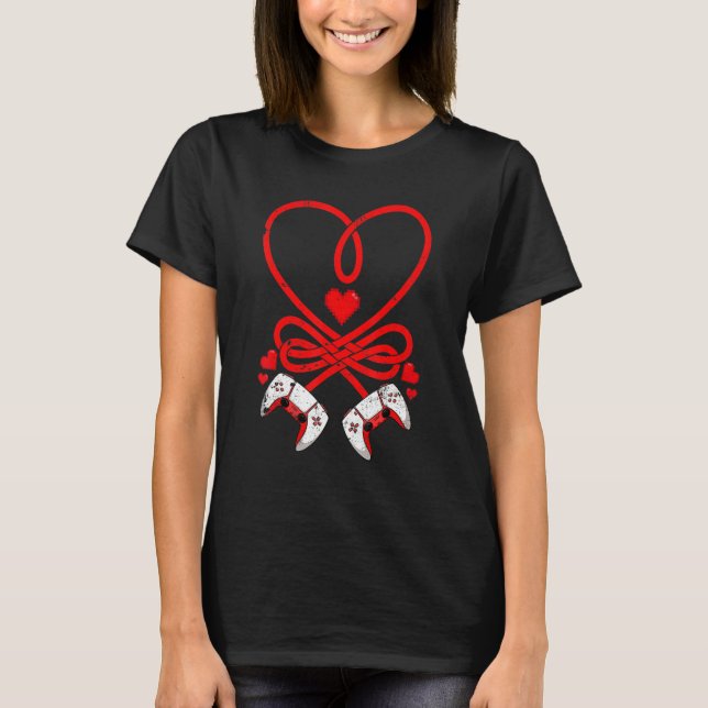 Camiseta Video Gamer Valentines Day Shirt Controllers Heart (Frente)