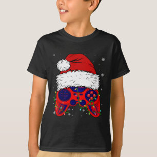 Camiseta Vídeo Jogo Santa Hat Diversão Natal Pjs Luzes Rapa