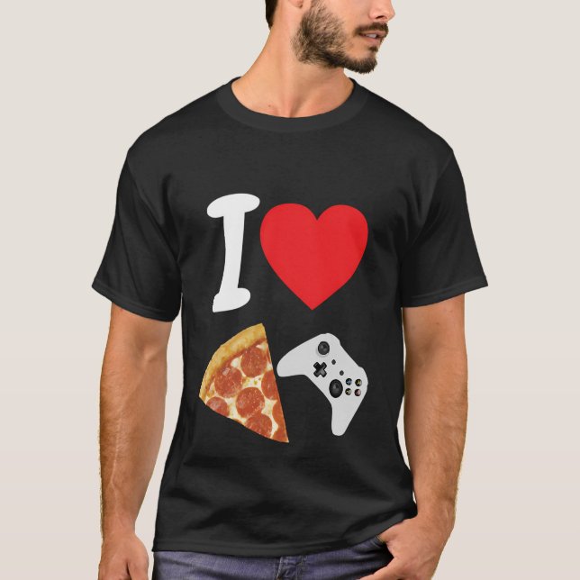 Camiseta Videos games Gamer Love Pizza Cheese Slice Control (Frente)