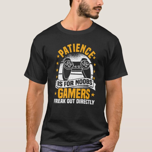 Camiseta Videos games, Paciência É Para Noobs, Controladora (Frente)
