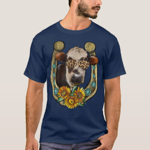 Camiseta Vidraças de girassol-leopardo Rodeio Mãe Turquesa