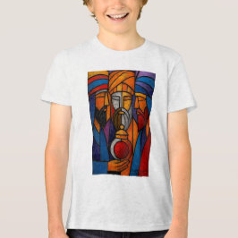 Camiseta Vidro Colorido Moderno Três Reis Magos em Portuguê