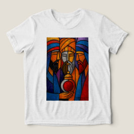 Camiseta Vidro Colorido Moderno Três Reis Magos em Portuguê