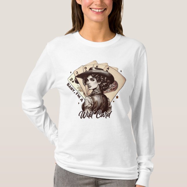 Camiseta Vidro de campo Carteira selvagem Cowgirl Tocando c (Frente)