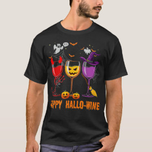 Camiseta Vidro de Dia de as Bruxas engraçado de vinho Feli