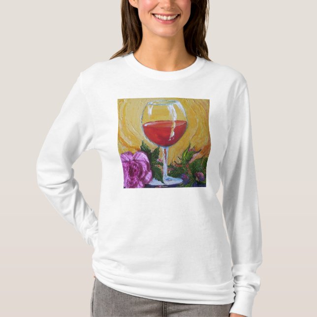 Camiseta Vidro de vinho & Capa longa das senhoras do rosa (Frente)