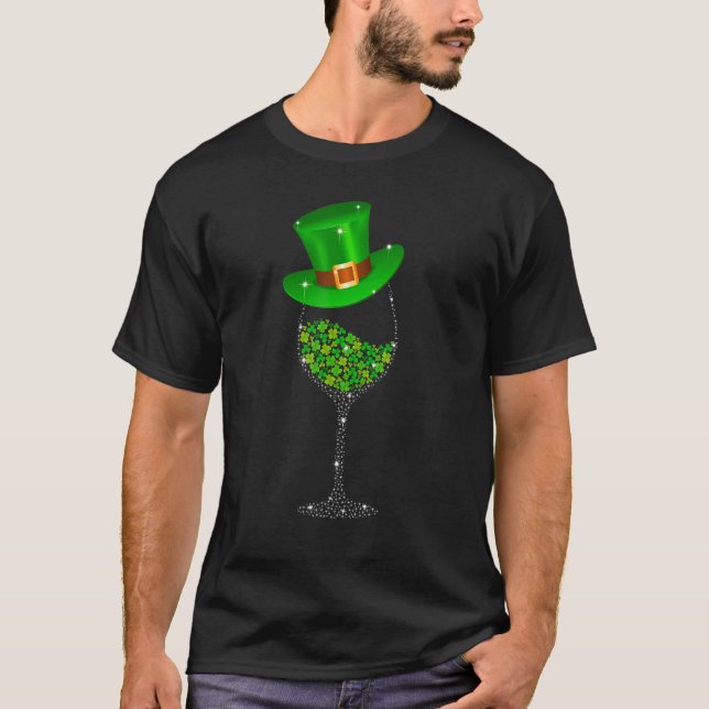 Camiseta Vidro De Vinho De Dia de São Patrício Vinho Irland (Frente)
