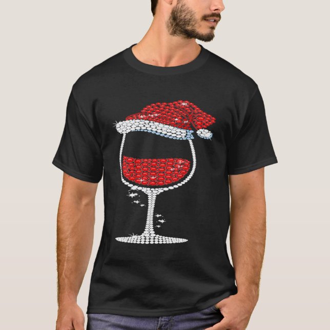 Camiseta Vidro De Vinho De Natal Chapéu De Papai Noel (Frente)