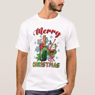 Camiseta Vidro de vinho tinto em árvore de Natal
