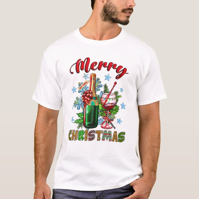 Camiseta Vidro de vinho tinto em árvore de Natal (Frente)